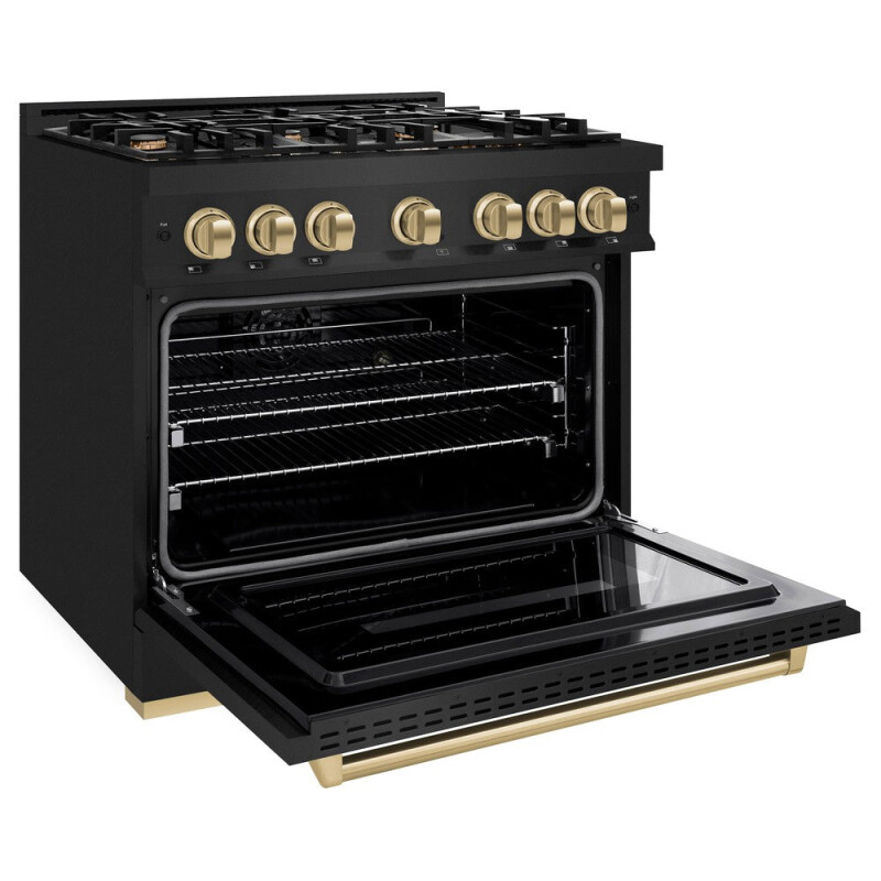 Autograph Edition 36 In. 5.2 Cu. Ft. Classic Gas Range With 6 Burner Cooktop And Convection Gas Oven In Black Stainless Steel And Champagne Bronze Accents CGRBZ36CB