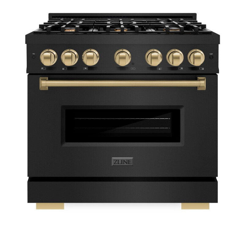 Autograph Edition 36 In. 5.2 Cu. Ft. Classic Gas Range With 6 Burner Cooktop And Convection Gas Oven In Black Stainless Steel And Champagne Bronze Accents CGRBZ36CB