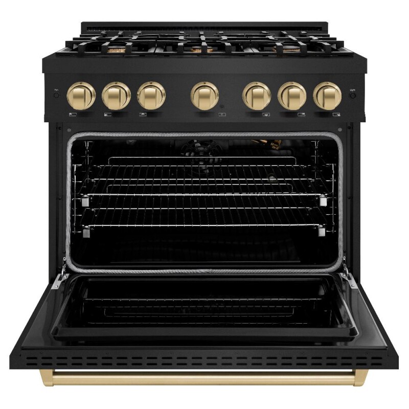 Autograph Edition 36 In. 5.2 Cu. Ft. Classic Gas Range With 6 Burner Cooktop And Convection Gas Oven In Black Stainless Steel And Champagne Bronze Accents CGRBZ36CB