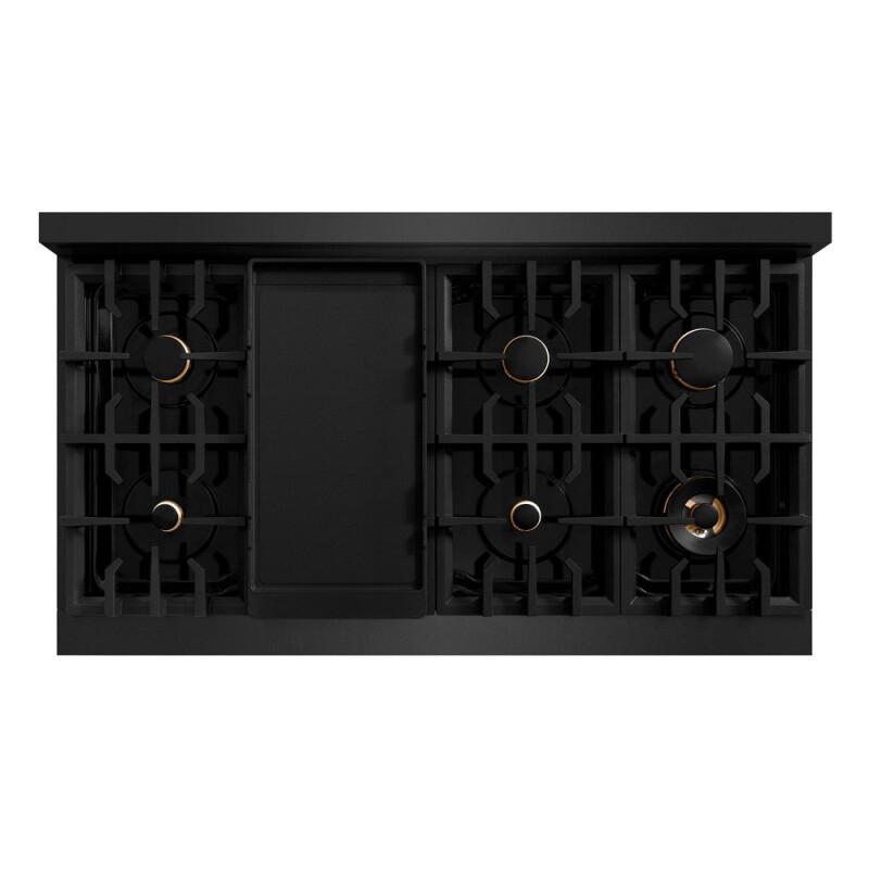 Autograph Edition 48 In. 6.7 Cu. Ft. Classic Double Oven Gas Range With 8 Burner Cooktop In Black Stainless Steel And Champagne Bronze Accents CGRBZ48CB