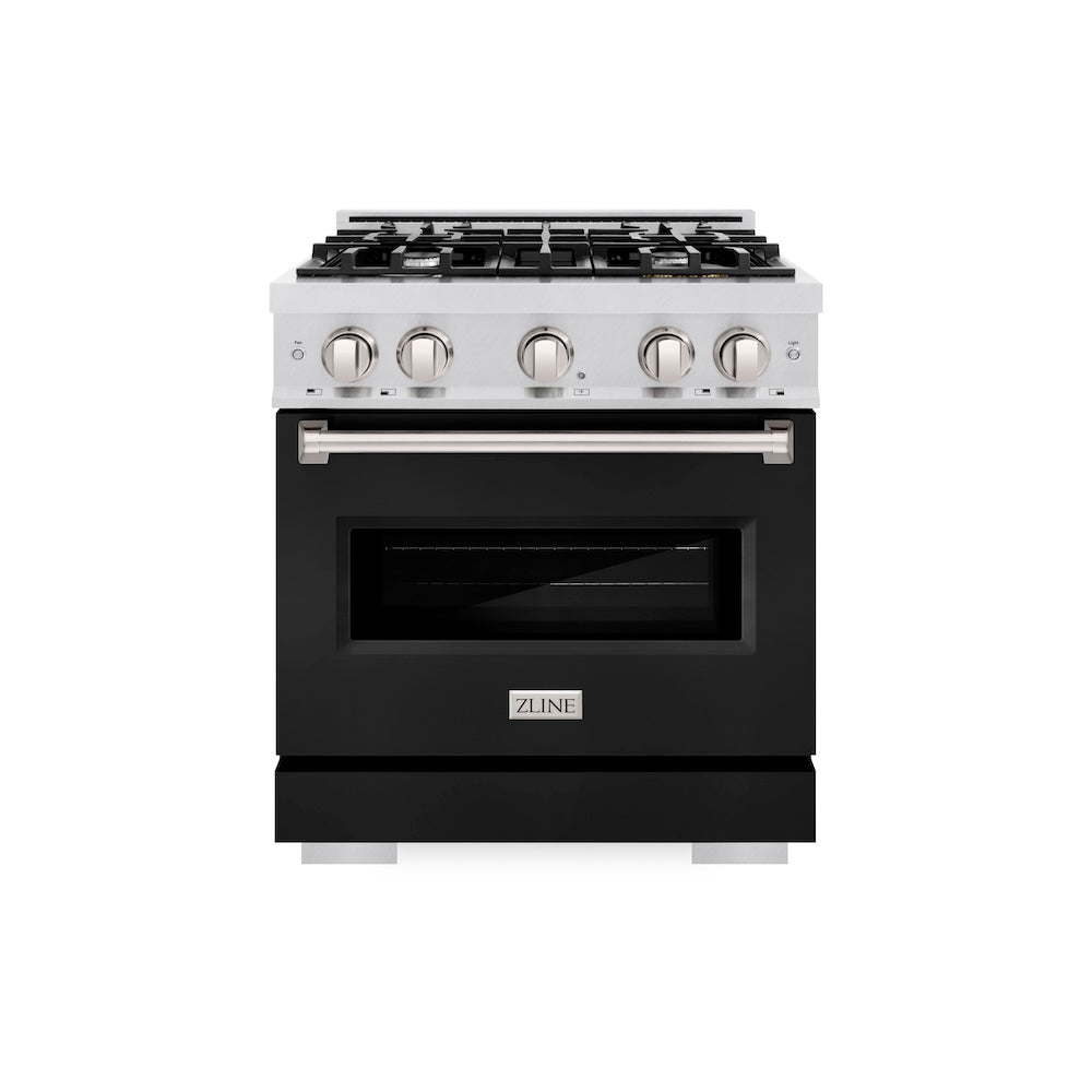 30 In. 4.2 Cu. Ft. Classic Gas Range With 4 Burner Cooktop And Convection Gas Oven In Satin Stainless Steel With Black Matte Door CGRSBLM30