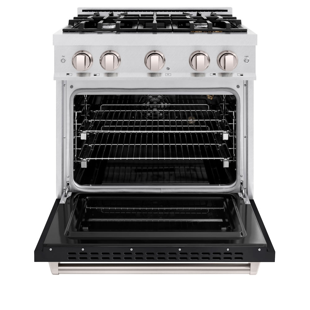 30 In. 4.2 Cu. Ft. Classic Gas Range With 4 Burner Cooktop And Convection Gas Oven In Satin Stainless Steel With Black Matte Door CGRSBLM30