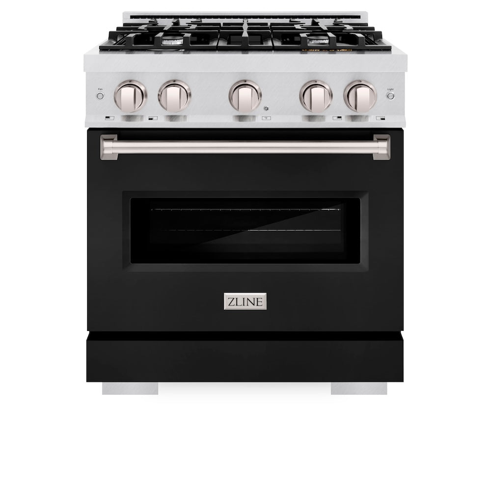 30 In. 4.2 Cu. Ft. Classic Gas Range With 4 Burner Cooktop And Convection Gas Oven In Satin Stainless Steel With Black Matte Door CGRSBLM30