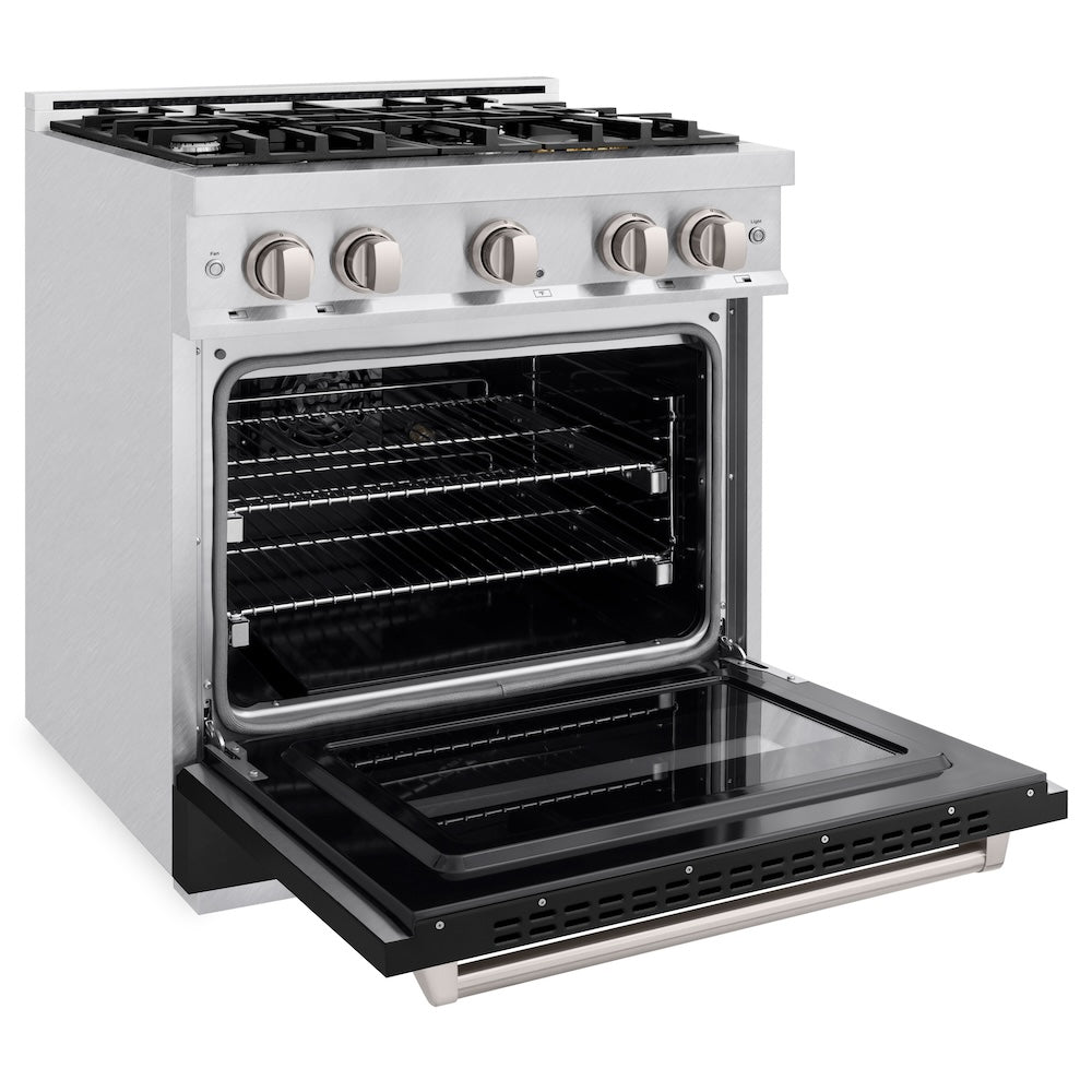 30 In. 4.2 Cu. Ft. Classic Gas Range With 4 Burner Cooktop And Convection Gas Oven In Satin Stainless Steel With Black Matte Door CGRSBLM30