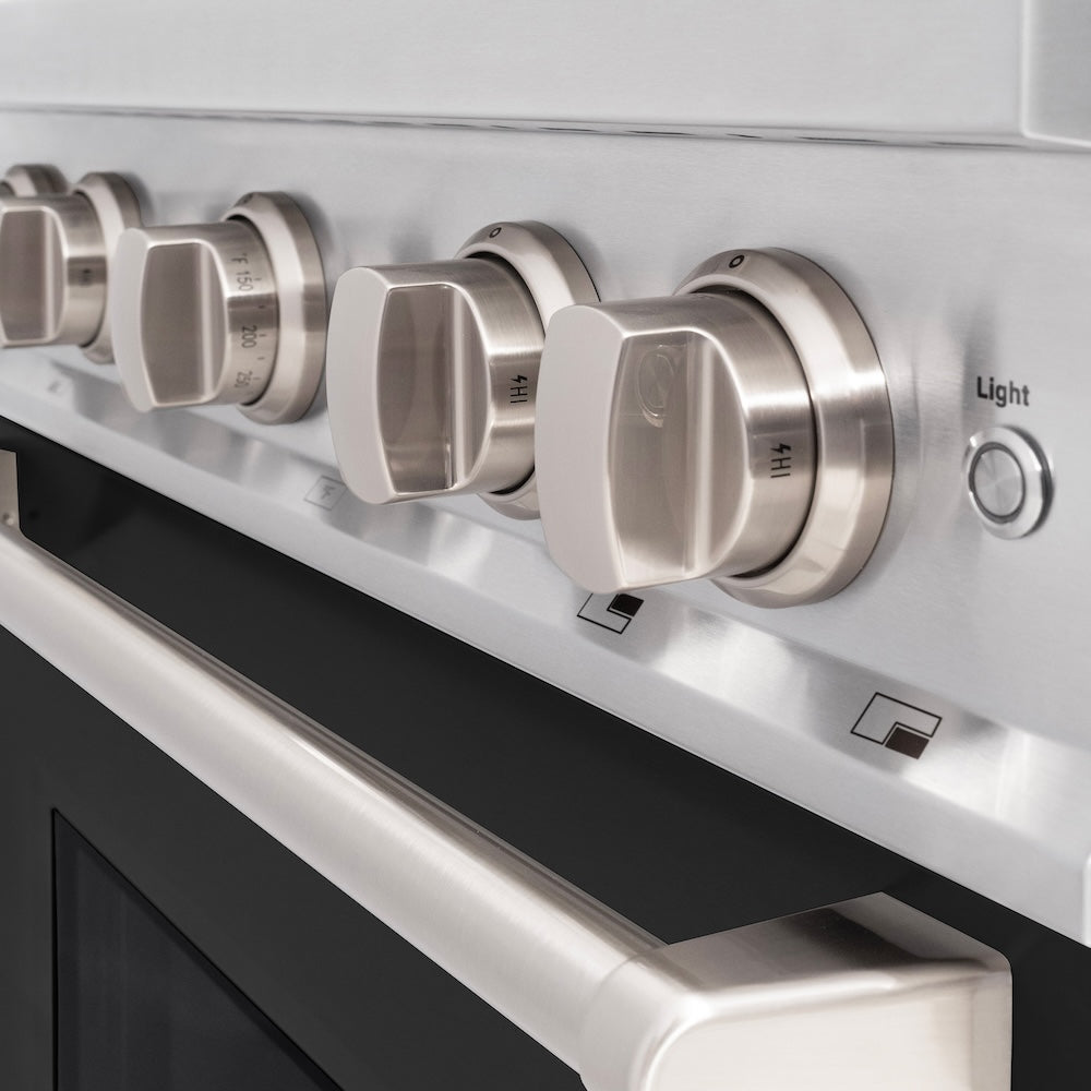 30 In. 4.2 Cu. Ft. Classic Gas Range With 4 Burner Cooktop And Convection Gas Oven In Satin Stainless Steel With Black Matte Door CGRSBLM30
