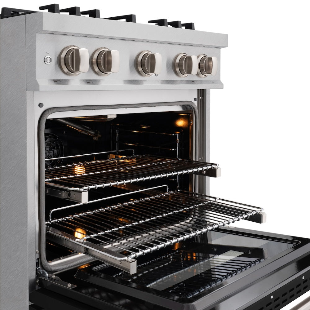 30 In. 4.2 Cu. Ft. Classic Gas Range With 4 Burner Cooktop And Convection Gas Oven In Satin Stainless Steel With Black Matte Door CGRSBLM30