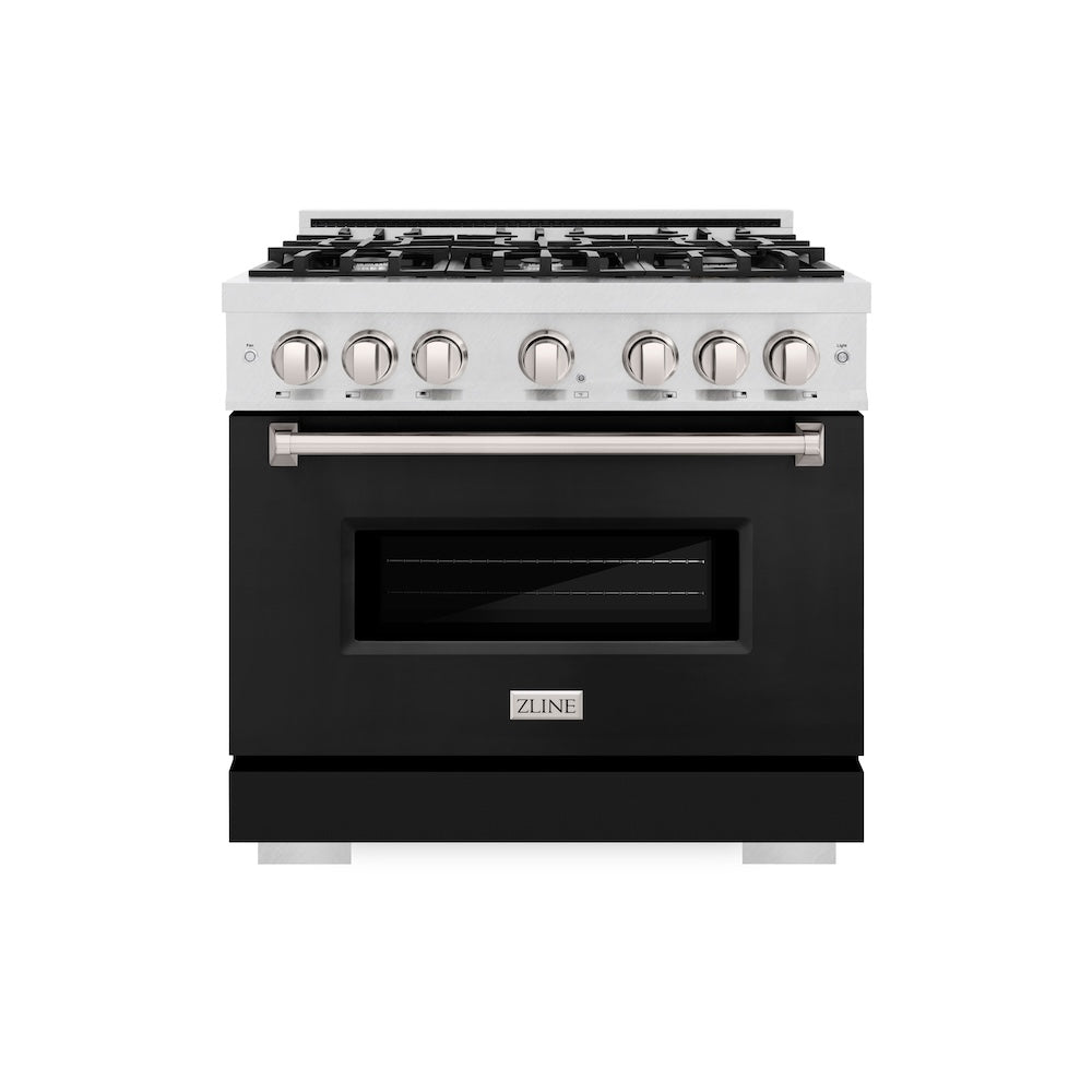 36 In. 5.2 Cu. Ft. Classic Gas Range With 6 Burner Cooktop And Convection Gas Oven In Satin Stainless Steel With Black Matte Door CGRSBLM36