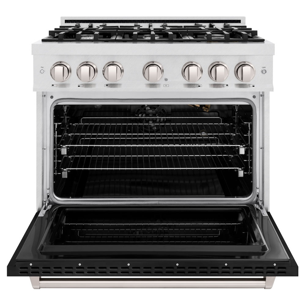 36 In. 5.2 Cu. Ft. Classic Gas Range With 6 Burner Cooktop And Convection Gas Oven In Satin Stainless Steel With Black Matte Door CGRSBLM36