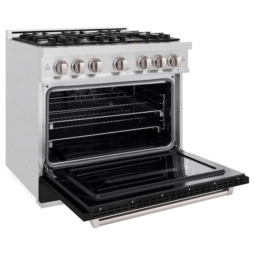 36 In. 5.2 Cu. Ft. Classic Gas Range With 6 Burner Cooktop And Convection Gas Oven In Satin Stainless Steel With Black Matte Door CGRSBLM36