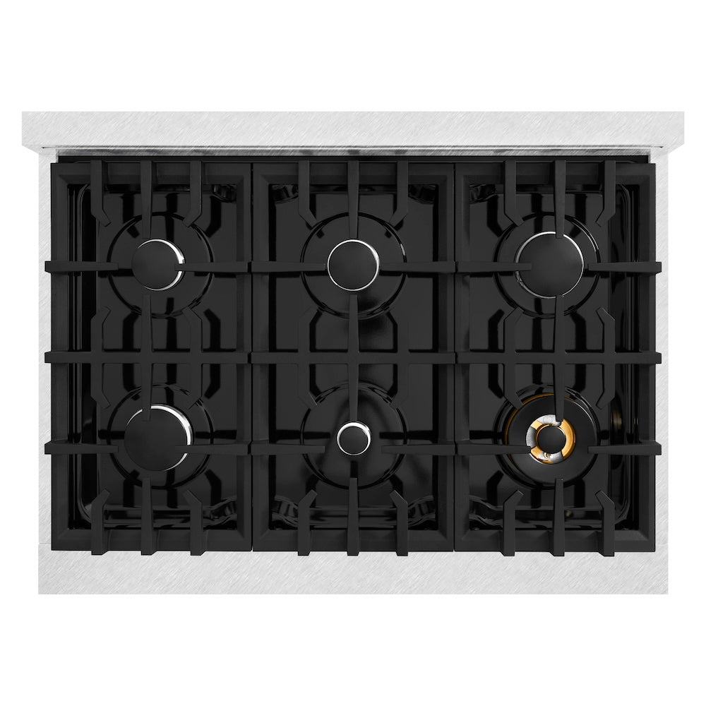 36 In. 5.2 Cu. Ft. Classic Gas Range With 6 Burner Cooktop And Convection Gas Oven In Satin Stainless Steel With Black Matte Door CGRSBLM36