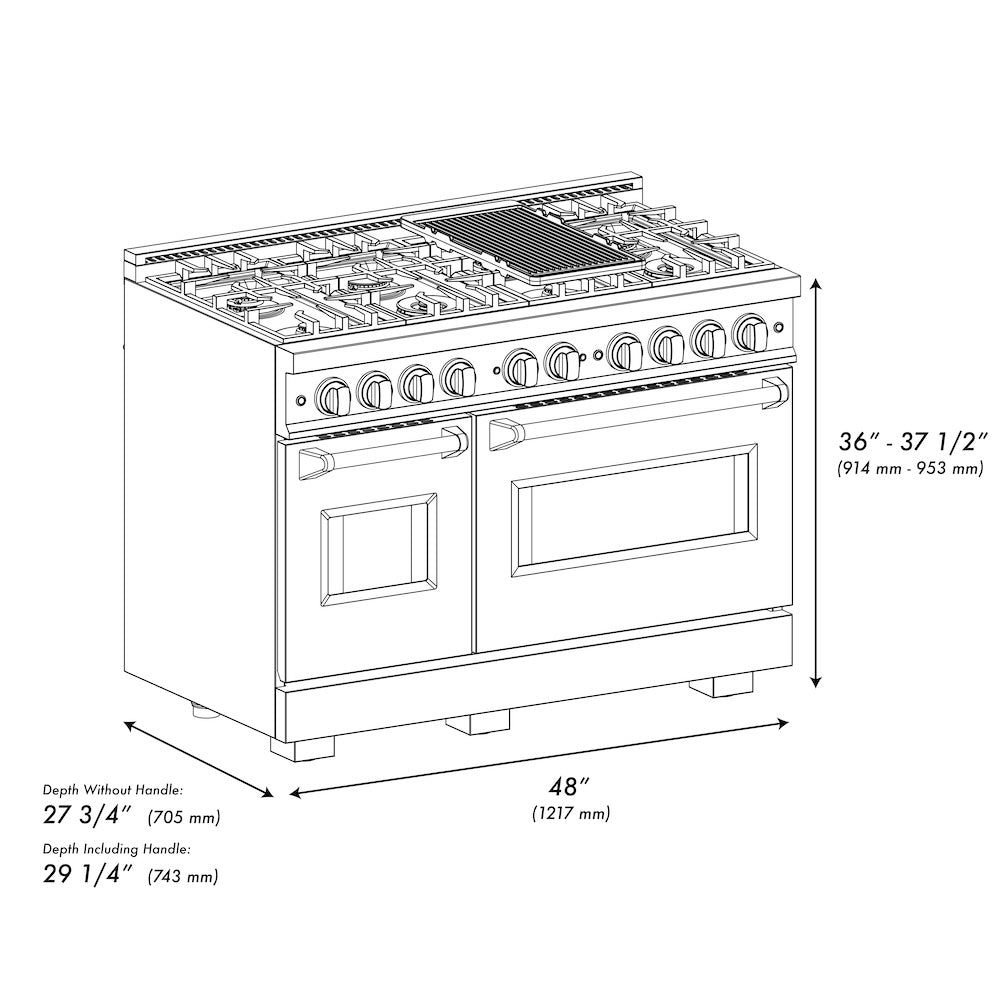 48 In. 6.7 Cu. Ft. Classic Double Oven Gas Range With 8 Burner Cooktop In Satin Stainless Steel With Black Matte Doors CGRSBLM48