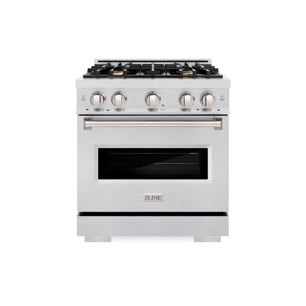 30 In. 4.2 Cu. Ft. Classic Gas Range With Convection Gas Oven In Satin Stainless Steel With 4 Brass Burners CGRSBR30