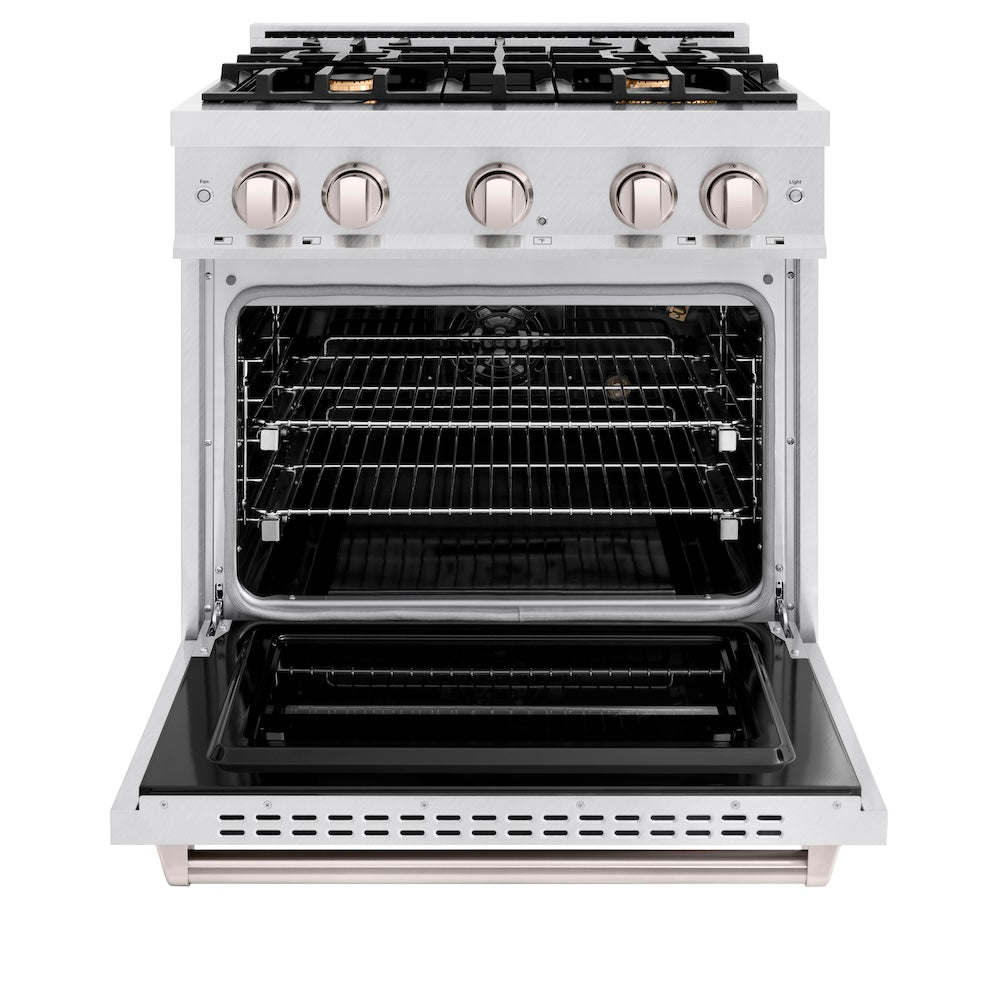 30 In. 4.2 Cu. Ft. Classic Gas Range With Convection Gas Oven In Satin Stainless Steel With 4 Brass Burners CGRSBR30