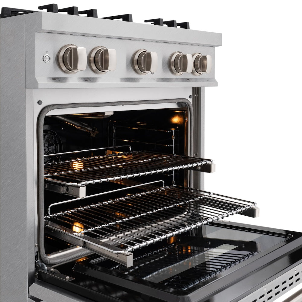 30 In. 4.2 Cu. Ft. Classic Gas Range With Convection Gas Oven In Satin Stainless Steel With 4 Brass Burners CGRSBR30