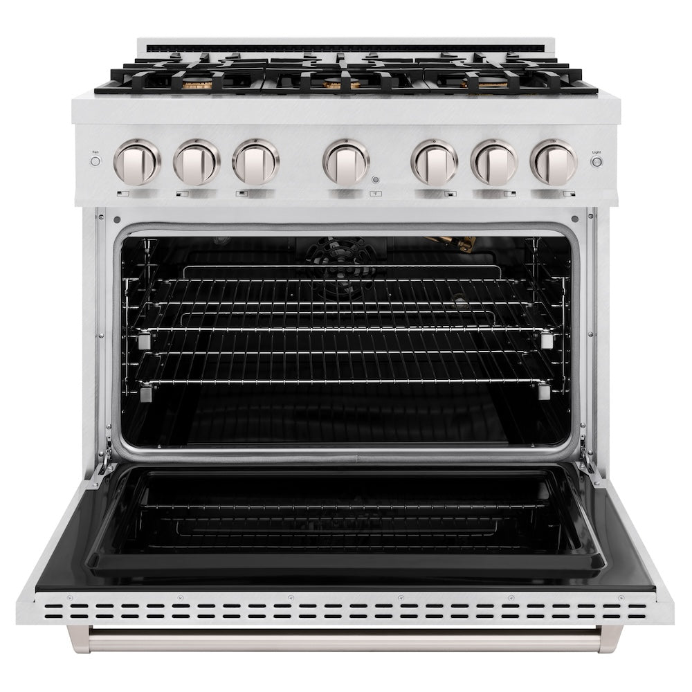 36 In. 5.2 Cu. Ft. Classic Gas Range With Convection Gas Oven In Satin Stainless Steel With 6 Brass Burners CGRSBR36
