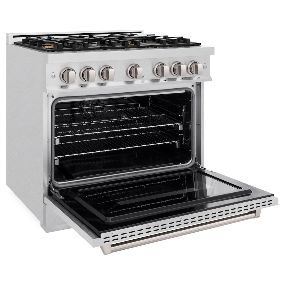 36 In. 5.2 Cu. Ft. Classic Gas Range With Convection Gas Oven In Satin Stainless Steel With 6 Brass Burners CGRSBR36