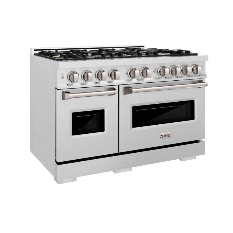 ZLINE 48 in. 6.7 cu. ft. Classic Double Oven Gas Range in DuraSnow® Stainless Steel with 8 Brass Burners (CGRS-BR-48) CGRSBR48