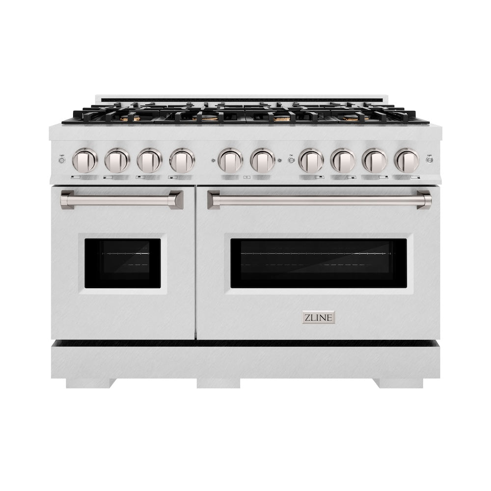 48 In. 6.7 Cu. Ft. Classic Double Oven Gas Range In Satin Stainless Steel With 8 Brass Burners CGRSBR48