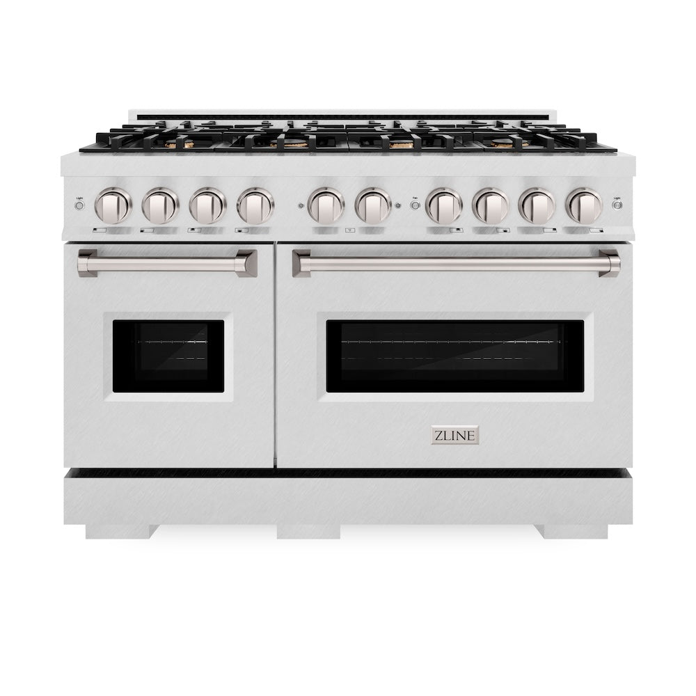 48 In. 6.7 Cu. Ft. Classic Double Oven Gas Range In Satin Stainless Steel With 8 Brass Burners CGRSBR48
