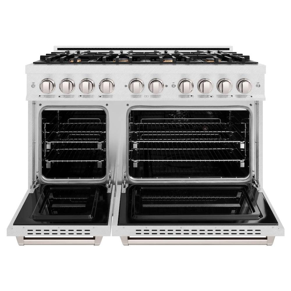48 In. 6.7 Cu. Ft. Classic Double Oven Gas Range In Satin Stainless Steel With 8 Brass Burners CGRSBR48