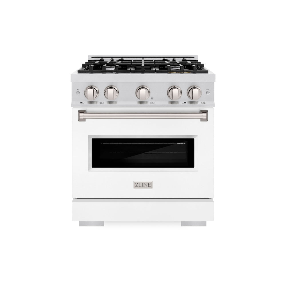 30 In. 4.2 Cu. Ft. Classic Gas Range With 4 Burner Cooktop And Convection Gas Oven In Satin Stainless Steel With White Matte Door CGRSWM30
