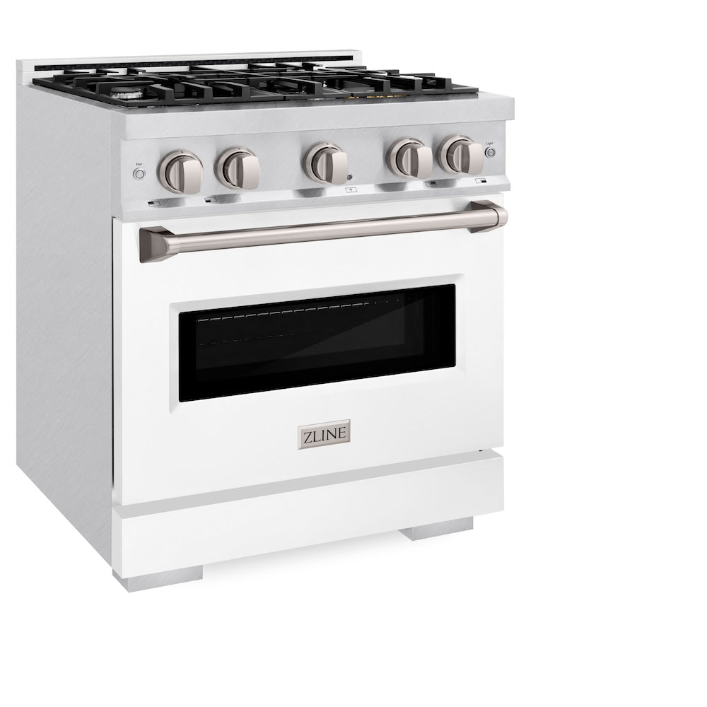 30 In. 4.2 Cu. Ft. Classic Gas Range With 4 Burner Cooktop And Convection Gas Oven In Satin Stainless Steel With White Matte Door CGRSWM30
