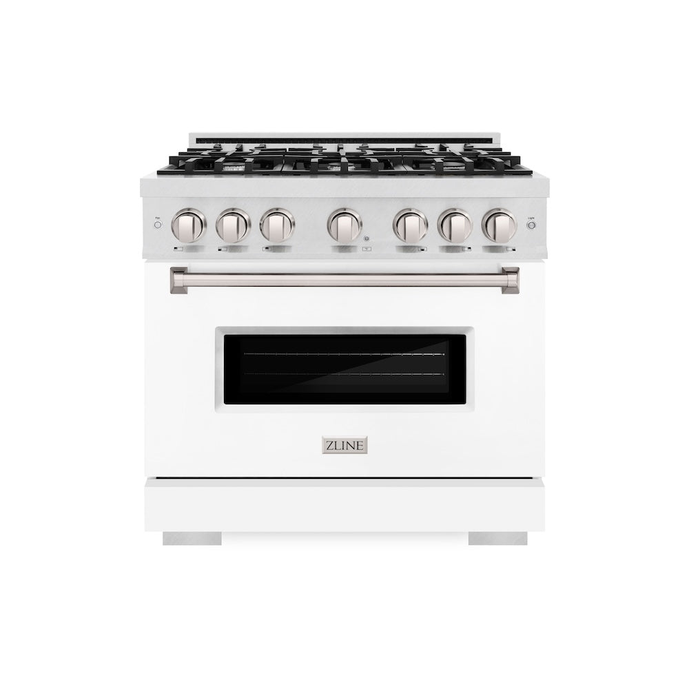 36 In. 5.2 Cu. Ft. Classic Gas Range With 6 Burner Cooktop And Convection Gas Oven In Satin Stainless Steel With White Matte Door CGRSWM36