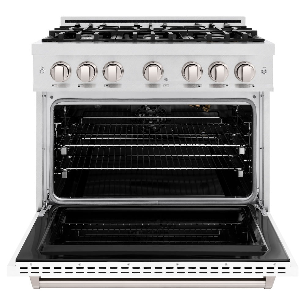 36 In. 5.2 Cu. Ft. Classic Gas Range With 6 Burner Cooktop And Convection Gas Oven In Satin Stainless Steel With White Matte Door CGRSWM36