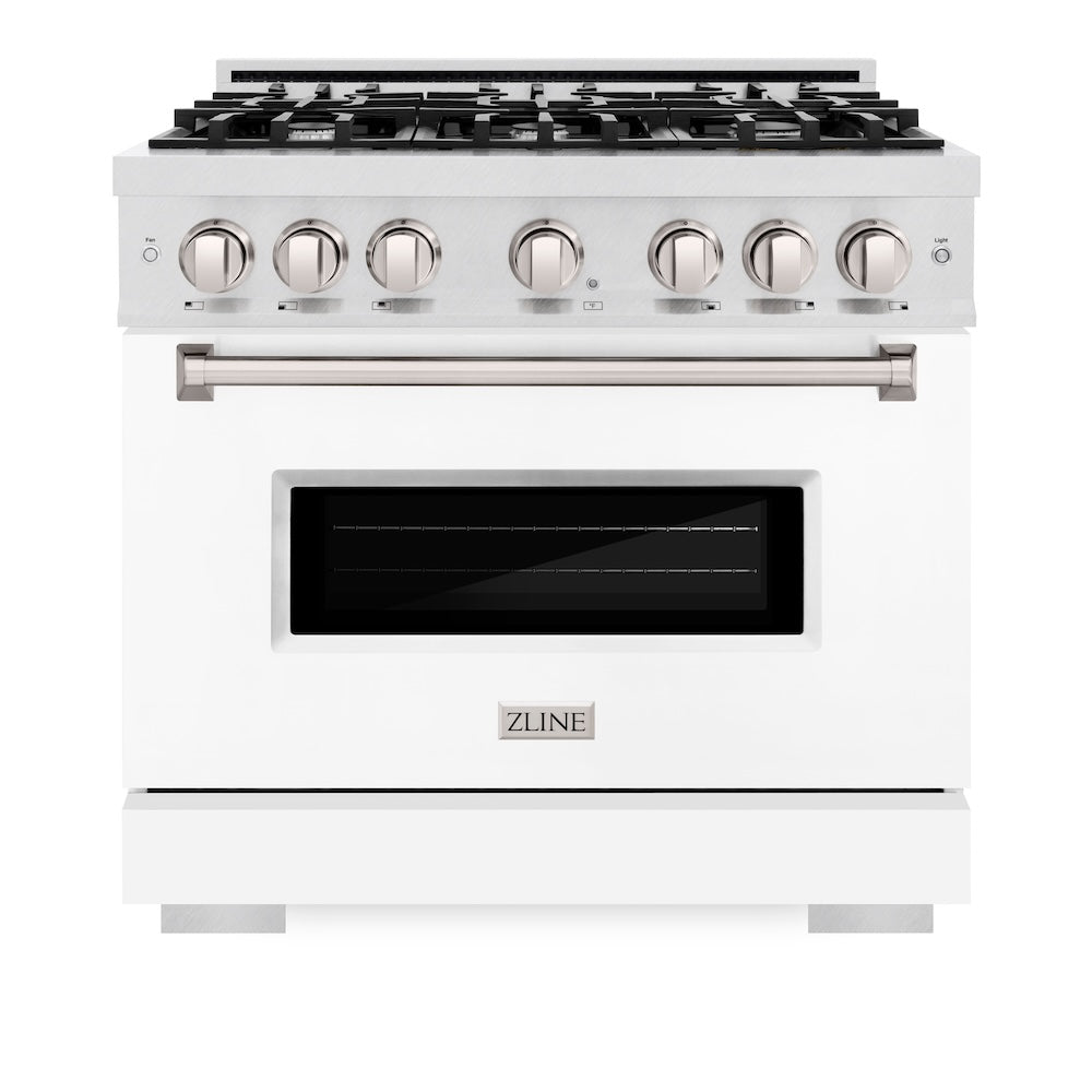 36 In. 5.2 Cu. Ft. Classic Gas Range With 6 Burner Cooktop And Convection Gas Oven In Satin Stainless Steel With White Matte Door CGRSWM36