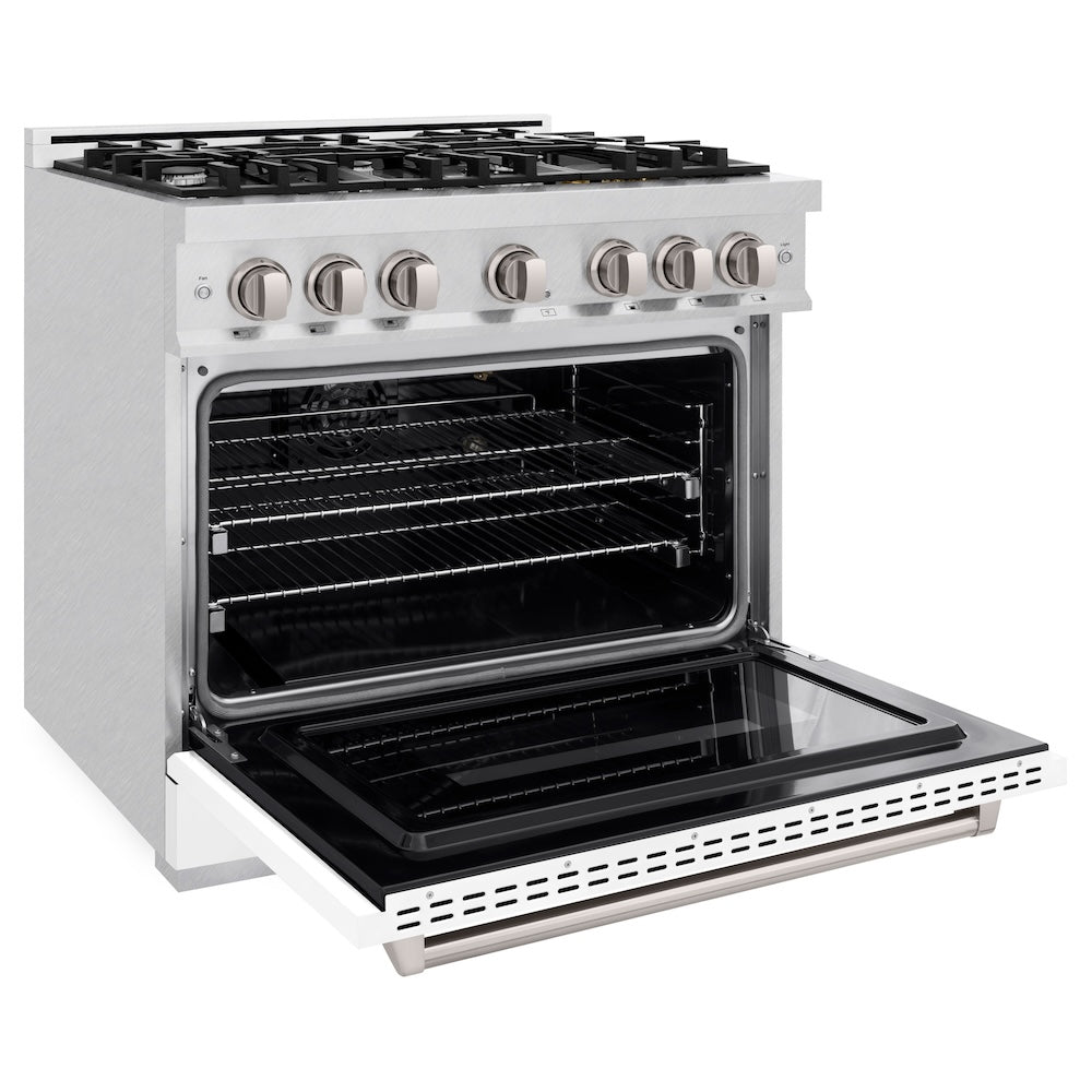 36 In. 5.2 Cu. Ft. Classic Gas Range With 6 Burner Cooktop And Convection Gas Oven In Satin Stainless Steel With White Matte Door CGRSWM36
