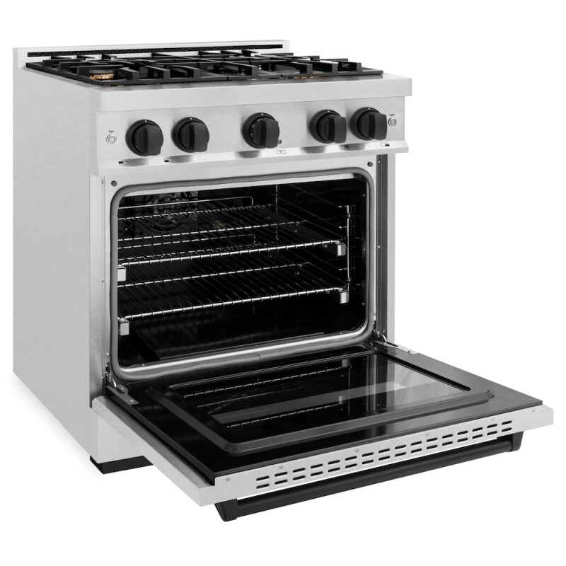 Autograph Edition 30 In. 4.2 Cu. Ft. Classic Gas Range With 4 Burner Cooktop And Convection Gas Oven In Satin Stainless Steel And Matte Black Accents CGRSZ30MB