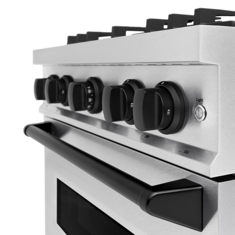 Autograph Edition 30 In. 4.2 Cu. Ft. Classic Gas Range With 4 Burner Cooktop And Convection Gas Oven In Satin Stainless Steel And Matte Black Accents CGRSZ30MB