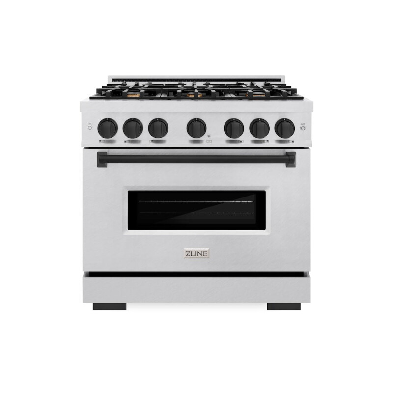 Autograph Edition 36 In. 5.2 Cu. Ft. Classic Gas Range With 6 Burner Cooktop And Convection Gas Oven In Satin Stainless Steel And Matte Black Accents CGRSZ36MB