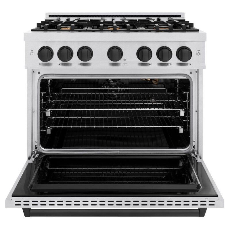 Autograph Edition 36 In. 5.2 Cu. Ft. Classic Gas Range With 6 Burner Cooktop And Convection Gas Oven In Satin Stainless Steel And Matte Black Accents CGRSZ36MB