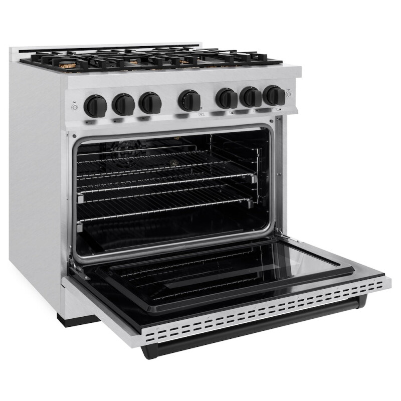 Autograph Edition 36 In. 5.2 Cu. Ft. Classic Gas Range With 6 Burner Cooktop And Convection Gas Oven In Satin Stainless Steel And Matte Black Accents CGRSZ36MB