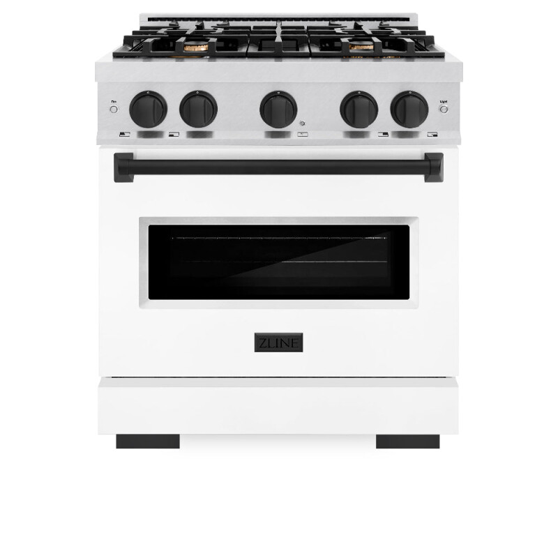 Autograph Edition 30 In. 4.2 Cu. Ft. Classic Gas Range With 4 Burner Cooktop And Convection Gas Oven In Satin Stainless Steel With White Matte Door And Matte Black Accents CGRSZWM30MB