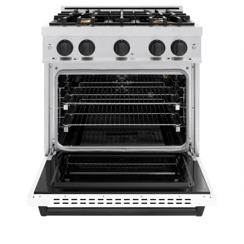 Autograph Edition 30 In. 4.2 Cu. Ft. Classic Gas Range With 4 Burner Cooktop And Convection Gas Oven In Satin Stainless Steel With White Matte Door And Matte Black Accents CGRSZWM30MB