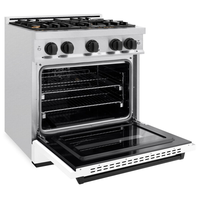 Autograph Edition 30 In. 4.2 Cu. Ft. Classic Gas Range With 4 Burner Cooktop And Convection Gas Oven In Satin Stainless Steel With White Matte Door And Matte Black Accents CGRSZWM30MB