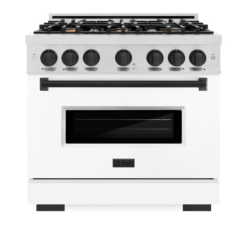 Autograph Edition 36 In. 5.2 Cu. Ft. Classic Gas Range With 6 Burner Cooktop And Convection Gas Oven In Satin Stainless Steel With White Matte Door And Matte Black Accents CGRSZWM36MB