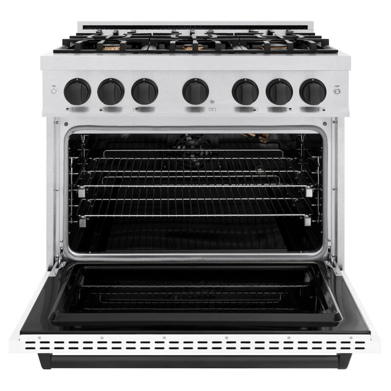 Autograph Edition 36 In. 5.2 Cu. Ft. Classic Gas Range With 6 Burner Cooktop And Convection Gas Oven In Satin Stainless Steel With White Matte Door And Matte Black Accents CGRSZWM36MB