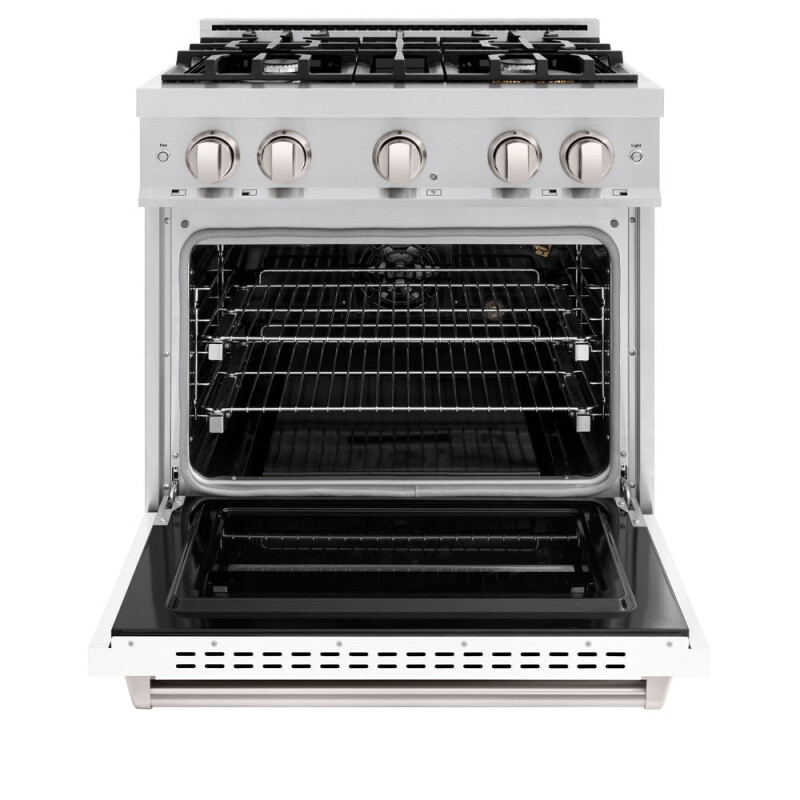 30 In. 4.2 Cu. Ft. Classic Gas Range With 4 Burner Cooktop And Convection Gas Oven In Stainless Steel With White Matte Door CGRWM30