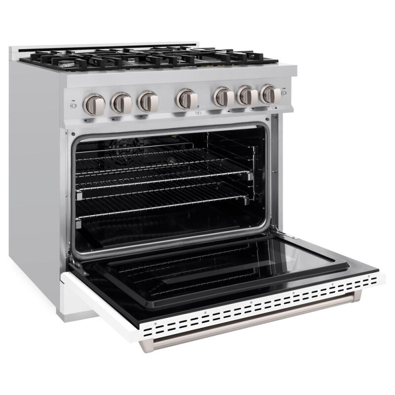 36 In. 5.2 Cu. Ft. Classic Gas Range With 6 Burner Cooktop And Convection Gas Oven In Stainless Steel With White Matte Door CGRWM36