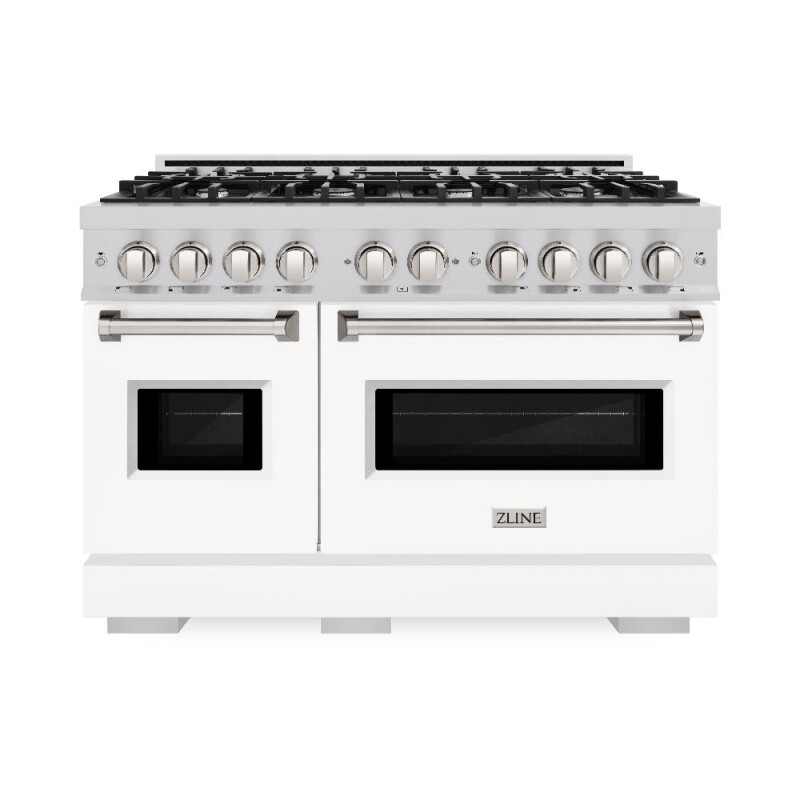 48 In. 6.7 Cu. Ft. Classic Double Oven Gas Range With 8 Burner Cooktop In Stainless Steel With White Matte Doors CGRWM48