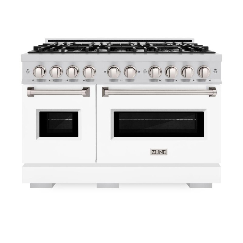 48 In. 6.7 Cu. Ft. Classic Double Oven Gas Range With 8 Burner Cooktop In Stainless Steel With White Matte Doors CGRWM48
