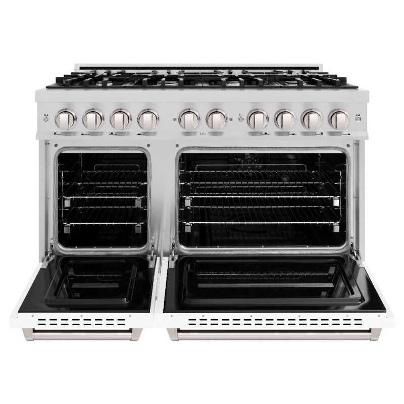 48 In. 6.7 Cu. Ft. Classic Double Oven Gas Range With 8 Burner Cooktop In Stainless Steel With White Matte Doors CGRWM48