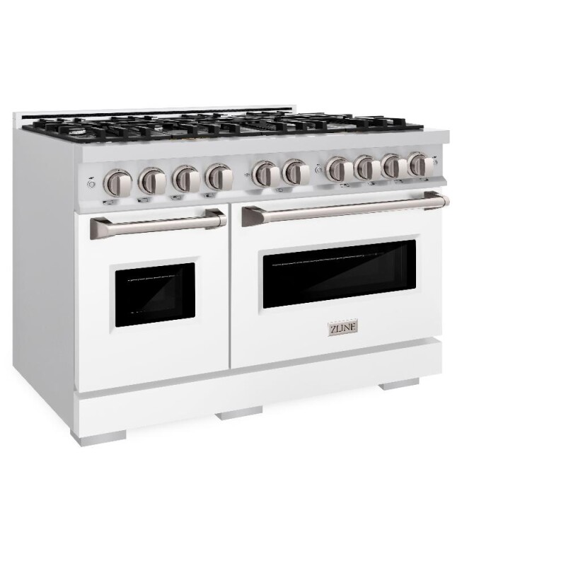48 In. 6.7 Cu. Ft. Classic Double Oven Gas Range With 8 Burner Cooktop In Stainless Steel With White Matte Doors CGRWM48