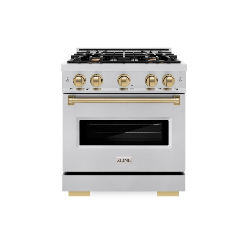 Autograph Edition 30 In. 4.2 Cu. Ft. Classic Gas Range With 4 Burner Cooktop And Convection Gas Oven In Stainless Steel And Champagne Bronze Accents CGRZ30CB