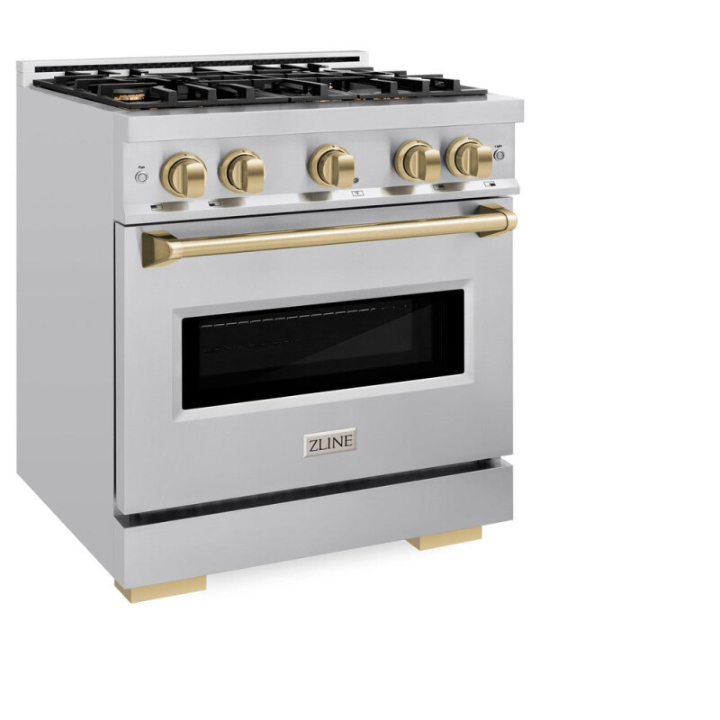 Autograph Edition 30 In. 4.2 Cu. Ft. Classic Gas Range With 4 Burner Cooktop And Convection Gas Oven In Stainless Steel And Champagne Bronze Accents CGRZ30CB
