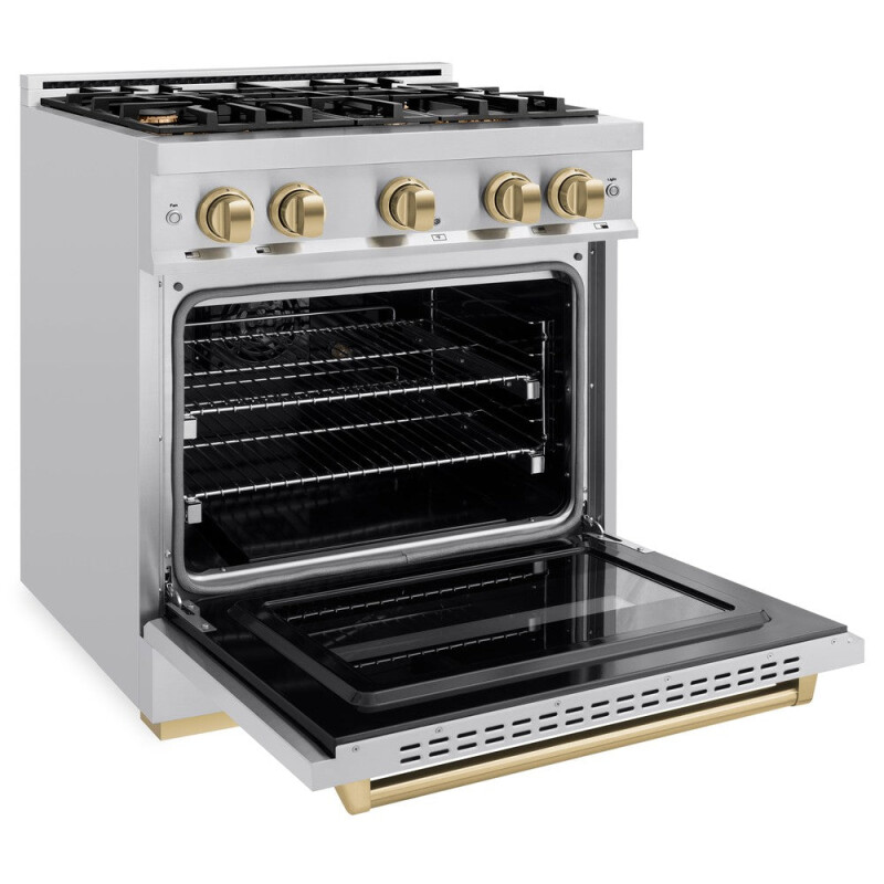 Autograph Edition 30 In. 4.2 Cu. Ft. Classic Gas Range With 4 Burner Cooktop And Convection Gas Oven In Stainless Steel And Champagne Bronze Accents CGRZ30CB