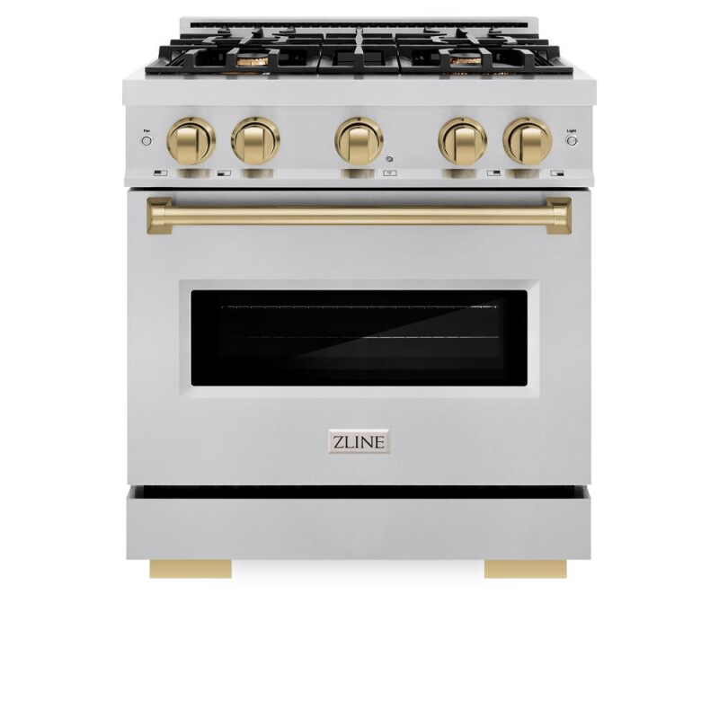 Autograph Edition 30 In. 4.2 Cu. Ft. Classic Gas Range With 4 Burner Cooktop And Convection Gas Oven In Stainless Steel And Champagne Bronze Accents CGRZ30CB